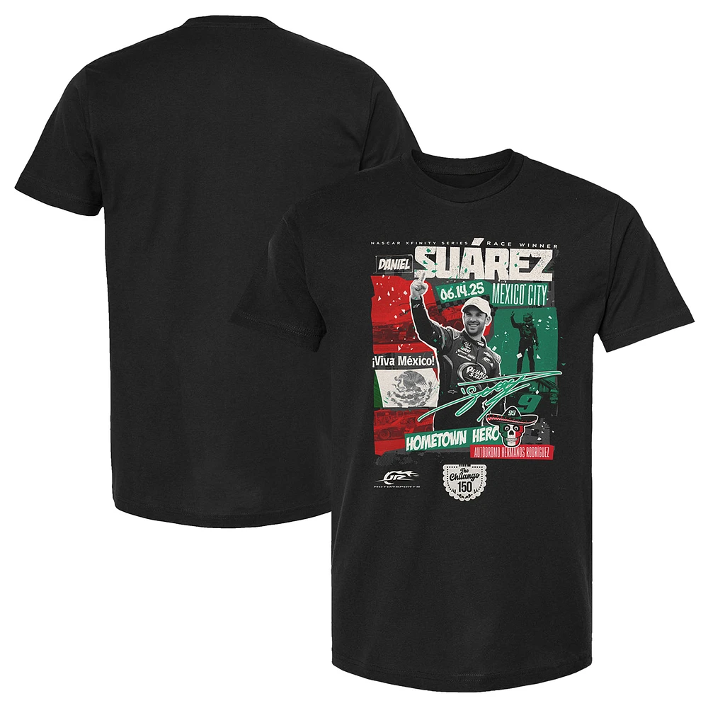 Men's Checkered Flag Sports Black Daniel Suarez 2025 The Chilango 150 Race Win T-Shirt
