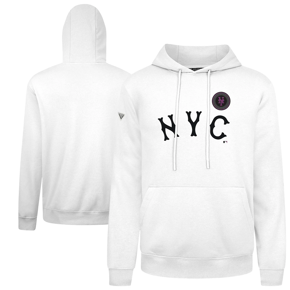 Men's Levelwear White New York Mets City Connect Podium Core Logo Pullover Hoodie