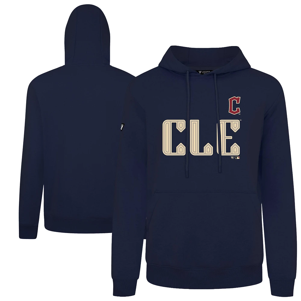 Men's Levelwear Navy Cleveland Guardians City Connect Podium Core Logo Pullover Hoodie