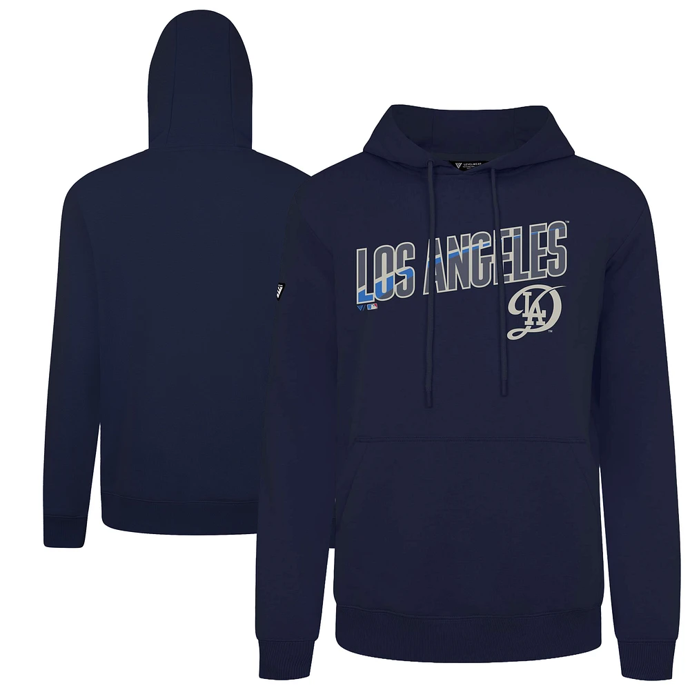 Men's Levelwear Navy Los Angeles Dodgers City Connect Podium Back Splash Pullover Hoodie