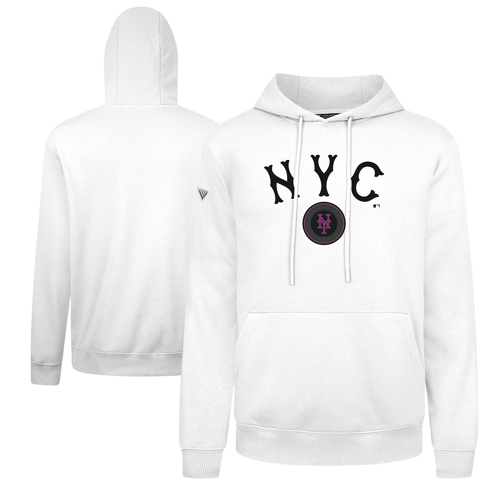 Men's Levelwear White New York Mets City Connect Podium Back Splash Pullover Hoodie