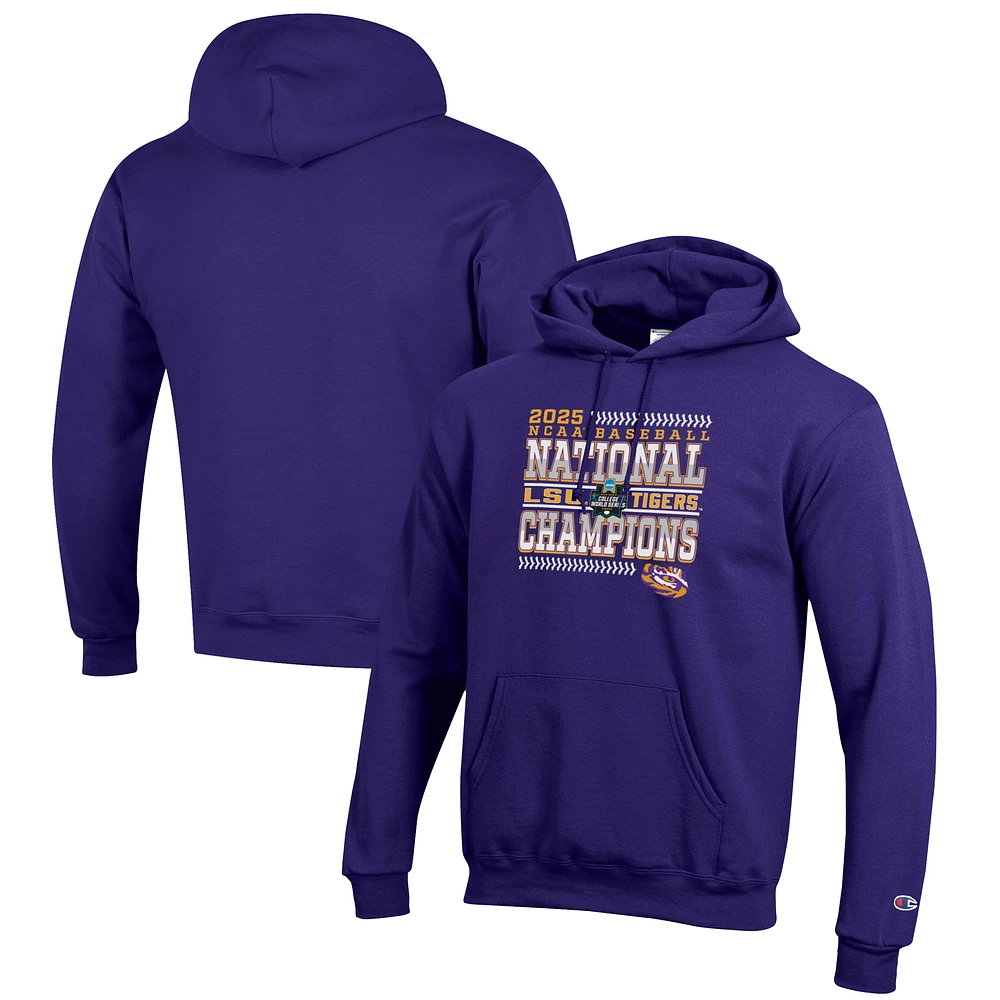 Men's Champion Purple LSU Tigers 2025 NCAA Baseball College World Series Champions Eco Powerblend Pullover Hoodie