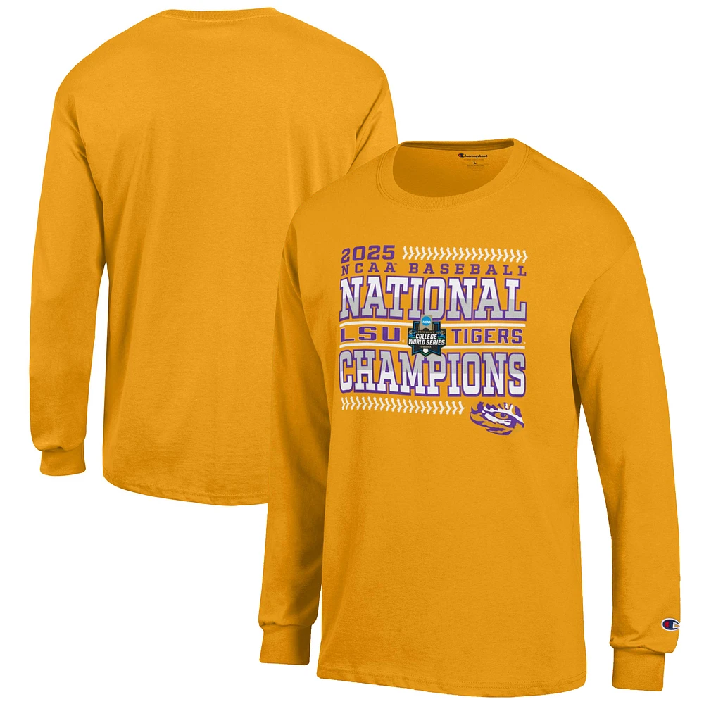 Men's Champion Gold LSU Tigers 2025 NCAA Baseball College World Series Champions Long Sleeve Jersey T-Shirt