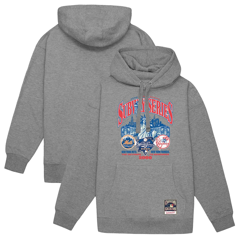 Men's Mitchell & Ness Heather Gray New York Yankees vs. Mets 2000 World Series Pullover Hoodie