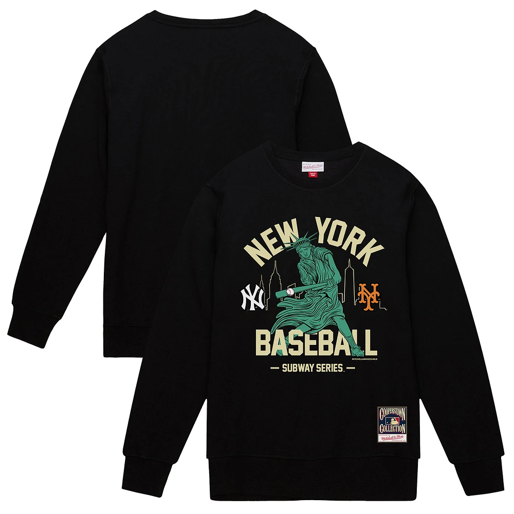 Men's Mitchell & Ness Black New York Yankees vs. Mets Subway Series Swinging Liberty Pullover Sweatshirt