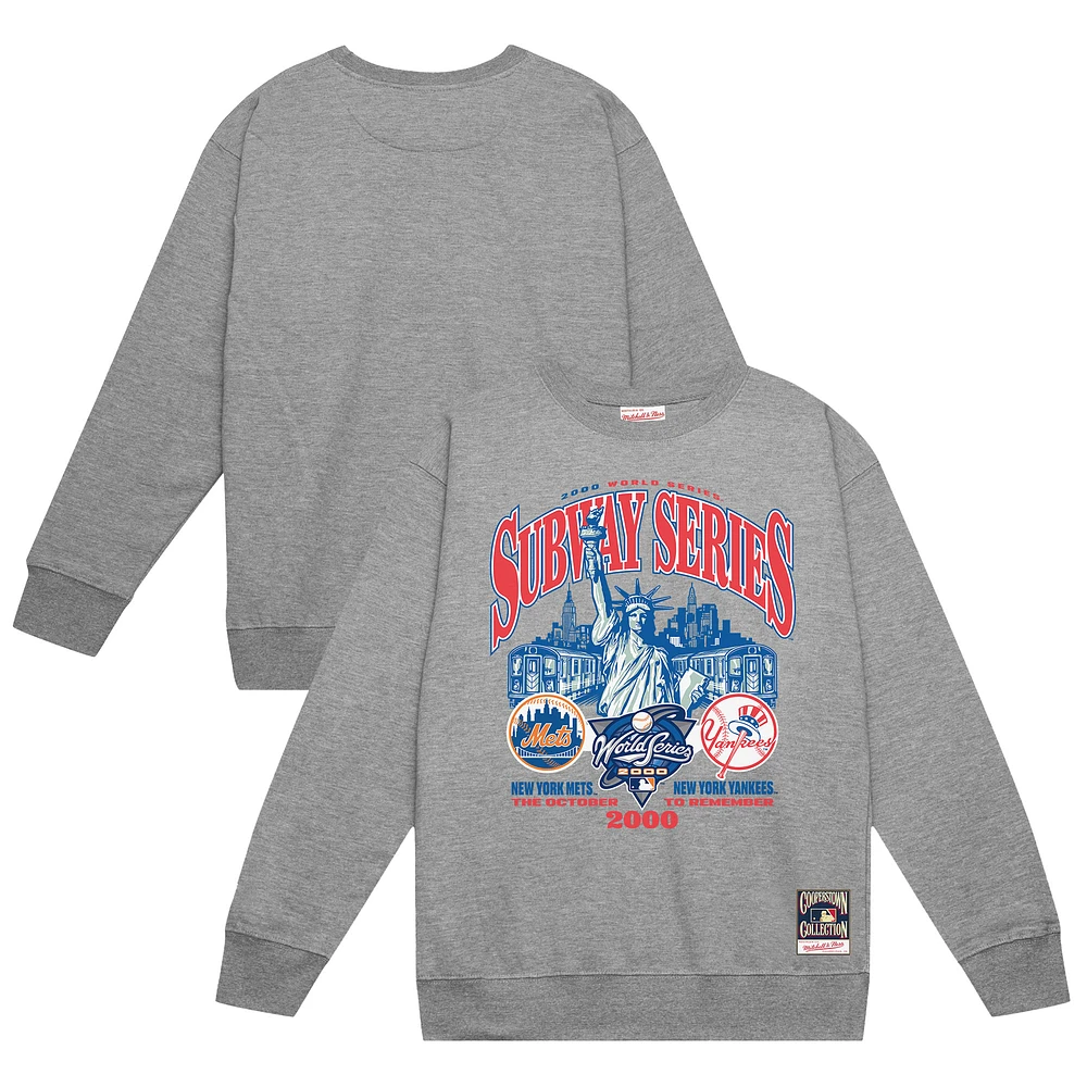 Men's Mitchell & Ness Heather Gray New York Yankees vs. Mets 2000 World Series Pullover Sweatshirt