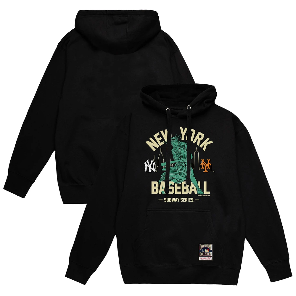 Men's Mitchell & Ness Black New York Yankees vs. Mets Subway Series Swinging Liberty Pullover Hoodie