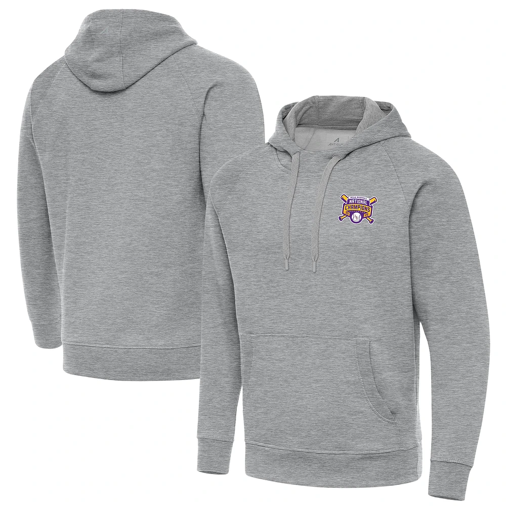 Men's Antigua Heather Gray LSU Tigers 2025 NCAA Baseball College World Series National Champions Victory Pullover Hoodie