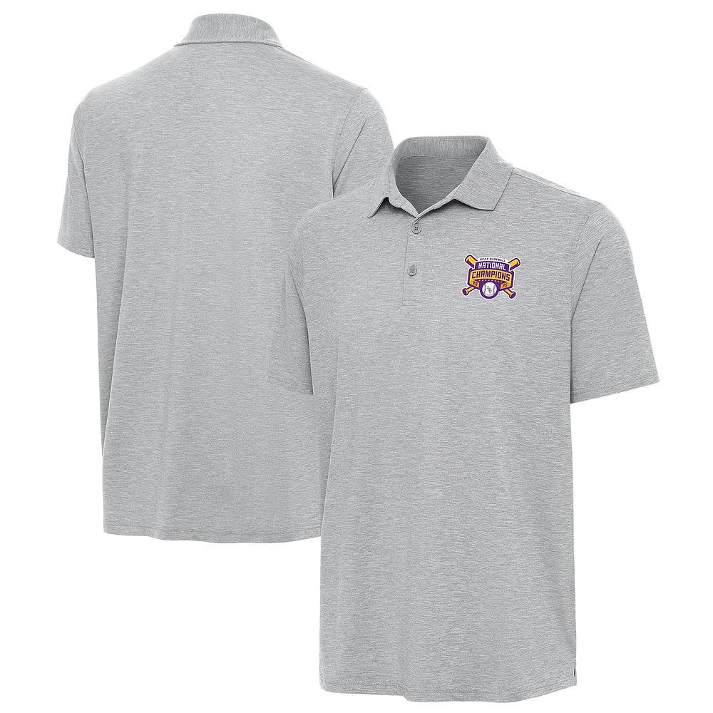 Men's Antigua Heather LSU Tigers 2025 NCAA Baseball College World Series National Champions Par 3 Polo
