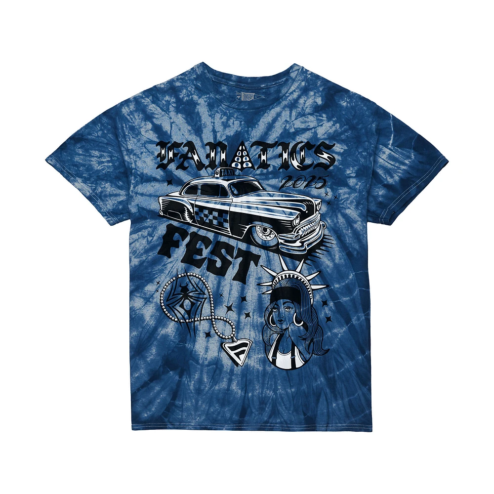 Men's Mitchell & Ness Blue Fanatics Fest 2025 Ride Share Tie Dye T-Shirt