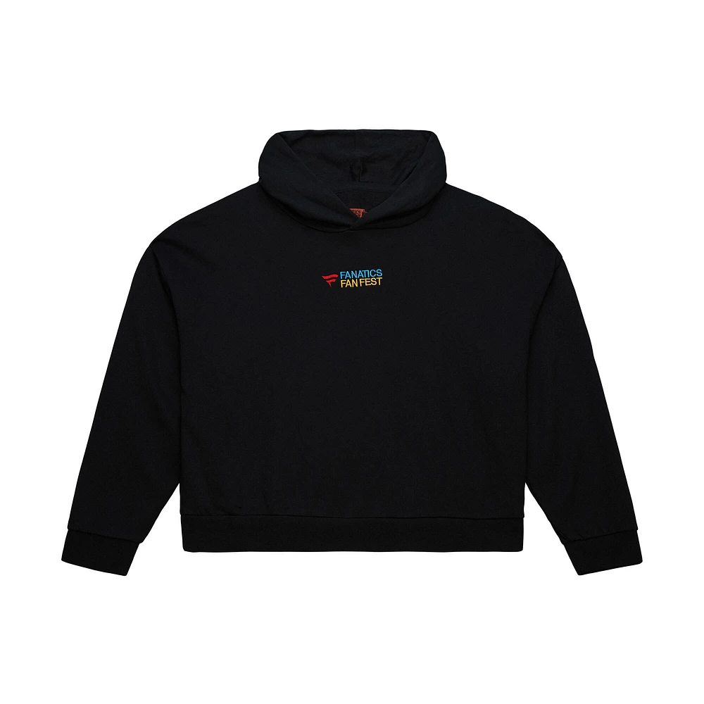 Women's Mitchell & Ness Black Fanatics Fest 2025 Batter Up Cropped Fleece Pullover Hoodie
