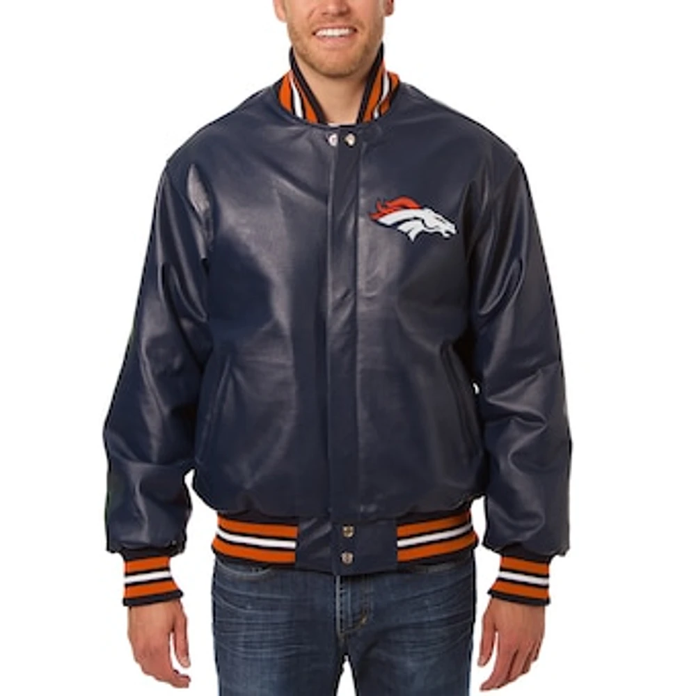 Men's JH Design Navy Denver Broncos Leather Jacket