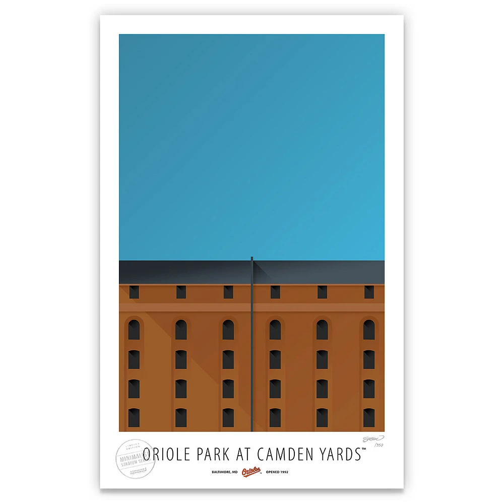Baltimore Orioles 17" x 26" Camden Yards The Warehouse Minimalist Art Giclee Print
