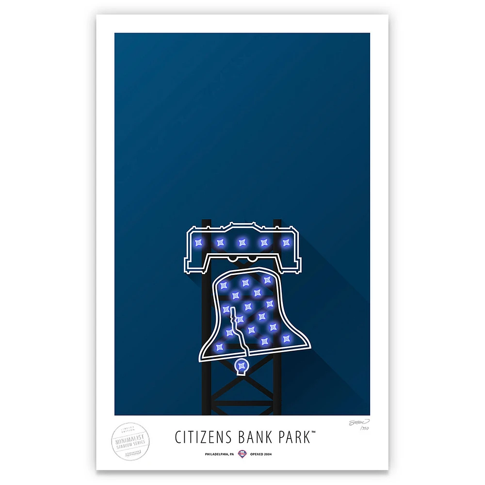 Philadelphia Phillies 17" x 26" Citizens Bank Park Liberty Bell Minimalist Art Giclee Print