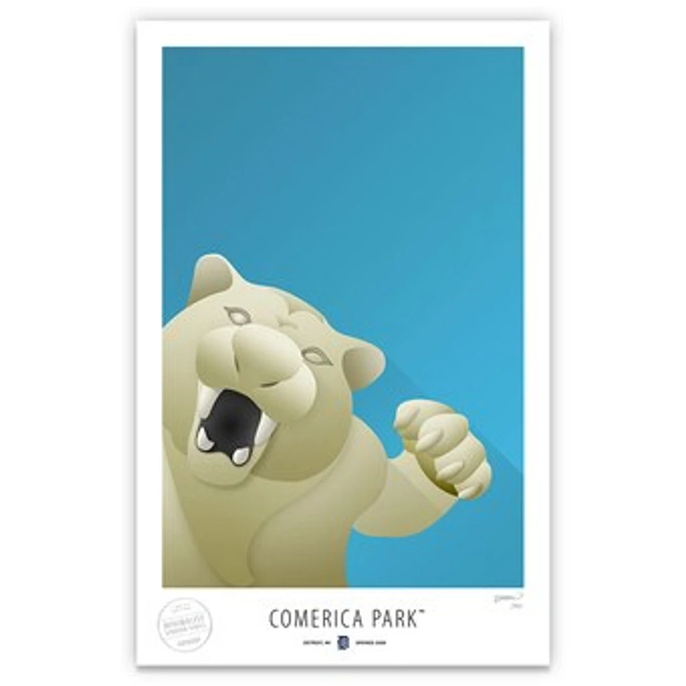 Detroit Tigers 17" x 26" Comerica Park White Tiger Minimalist Art Giclee Print