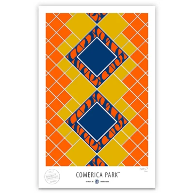 Detroit Tigers 17" x 26" Comerica Park Pewabic Tile Minimalist Art Giclee Print