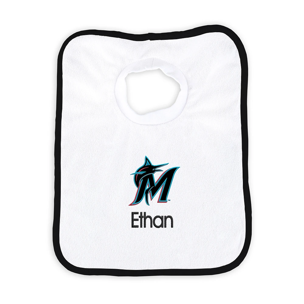 Newborn & Infant White Miami Marlins Personalized Bib