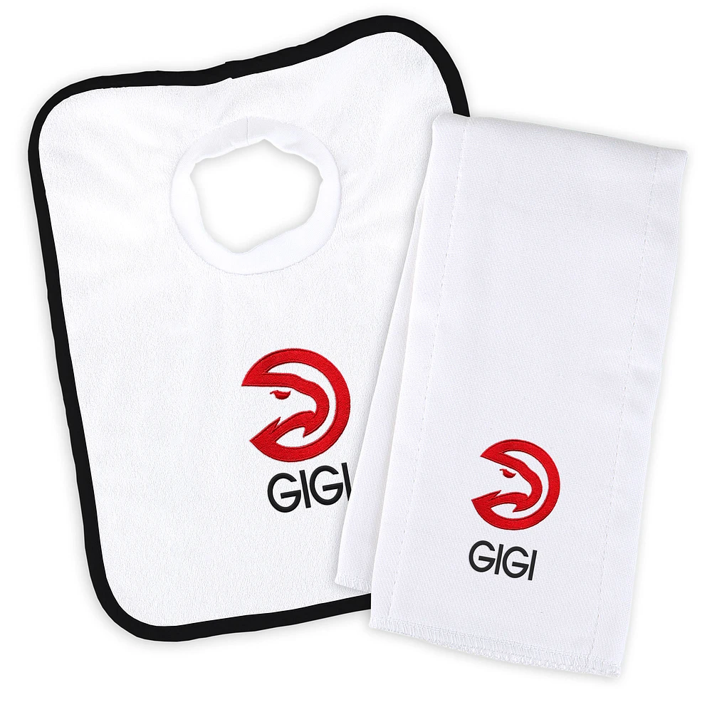 Newborn & Infant White Atlanta Hawks Personalized Bib & Burp Cloth Set