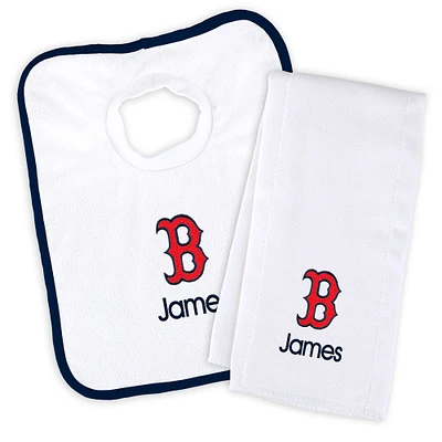 Newborn & Infant White Boston Red Sox Personalized Bib & Burp Cloth Set