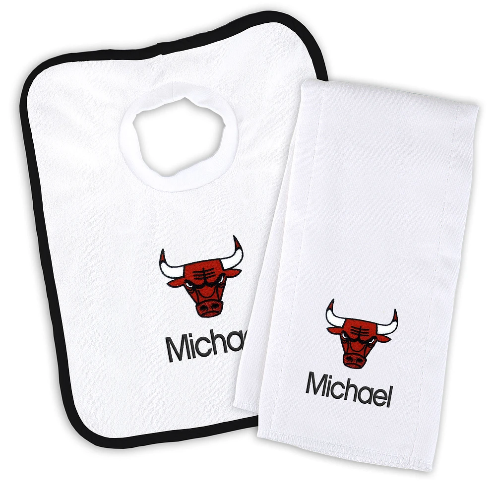 Newborn & Infant White Chicago Bulls Personalized Bib & Burp Cloth Set