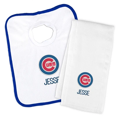 Newborn & Infant White Chicago Cubs Personalized Bib & Burp Cloth Set