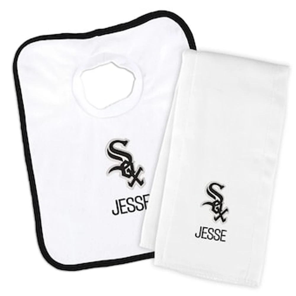 Newborn & Infant White Chicago White Sox Personalized Bib & Burp Cloth Set