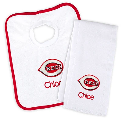 Newborn & Infant White Cincinnati Reds Personalized Bib & Burp Cloth Set