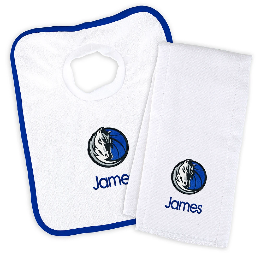 Newborn & Infant White Dallas Mavericks Personalized Bib & Burp Cloth Set