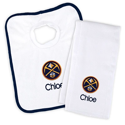 Newborn & Infant White Denver Nuggets Personalized Bib & Burp Cloth Set