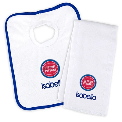 Newborn & Infant White Detroit Pistons Personalized Bib & Burp Cloth Set