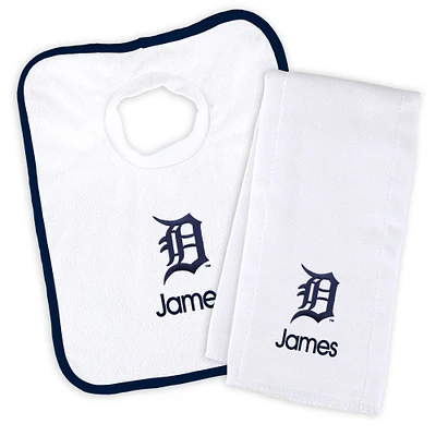 Newborn & Infant White Detroit Tigers Personalized Bib & Burp Cloth Set
