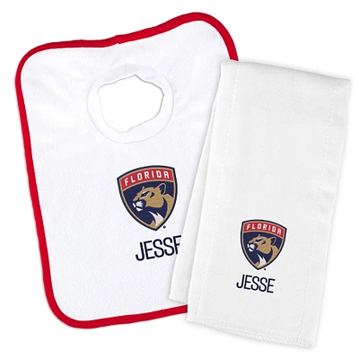 Newborn & Infant White Florida Panthers Personalized Bib & Burp Cloth Set