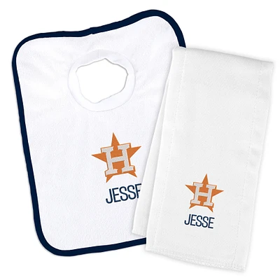 Newborn & Infant White Houston Astros Personalized Bib & Burp Cloth Set
