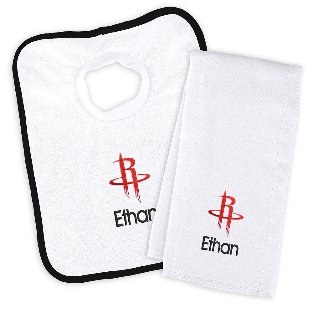 Newborn & Infant White Houston Rockets Personalized Bib & Burp Cloth Set