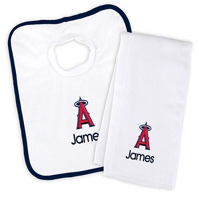 Newborn & Infant White Los Angeles Angels Personalized Bib & Burp Cloth Set