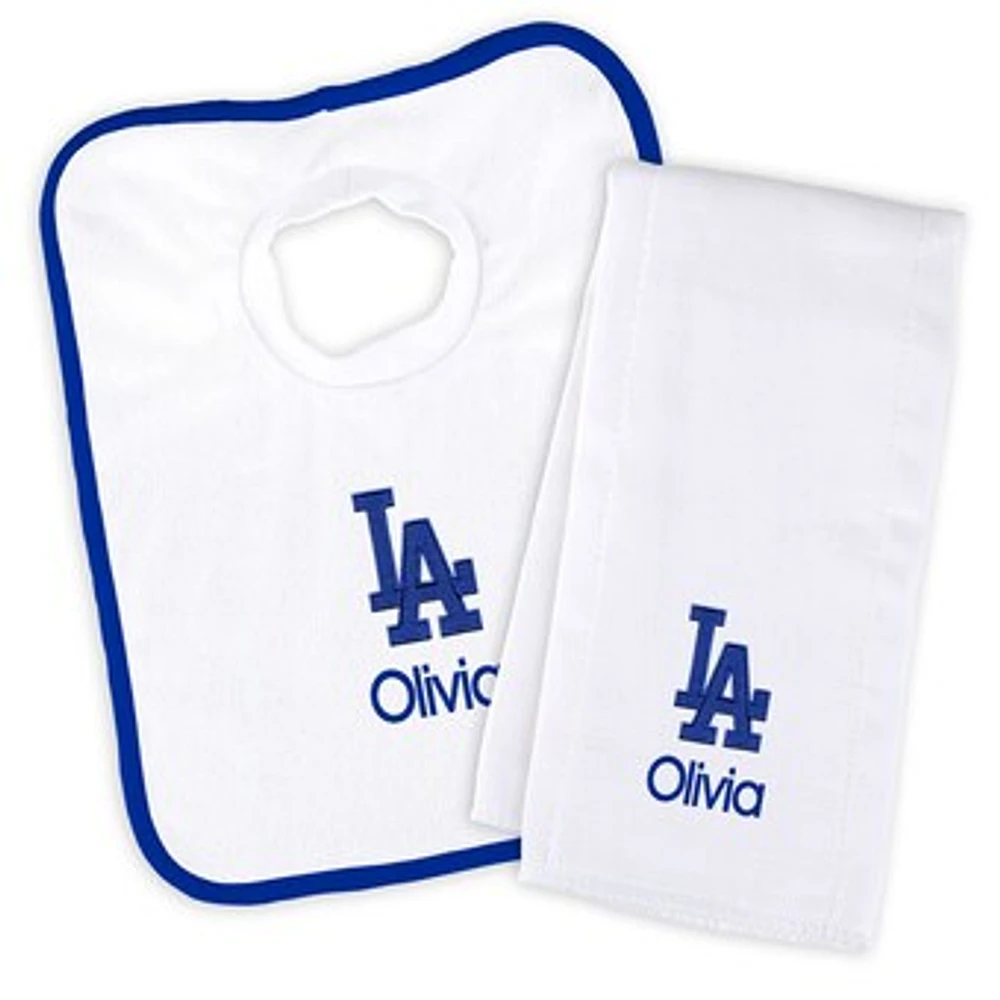 Newborn & Infant White Los Angeles Dodgers Personalized Bib & Burp Cloth Set