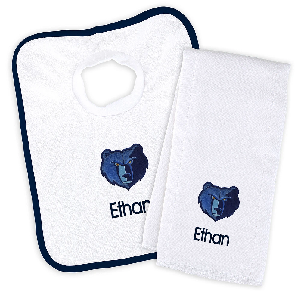 Newborn & Infant White Memphis Grizzlies Personalized Bib & Burp Cloth Set
