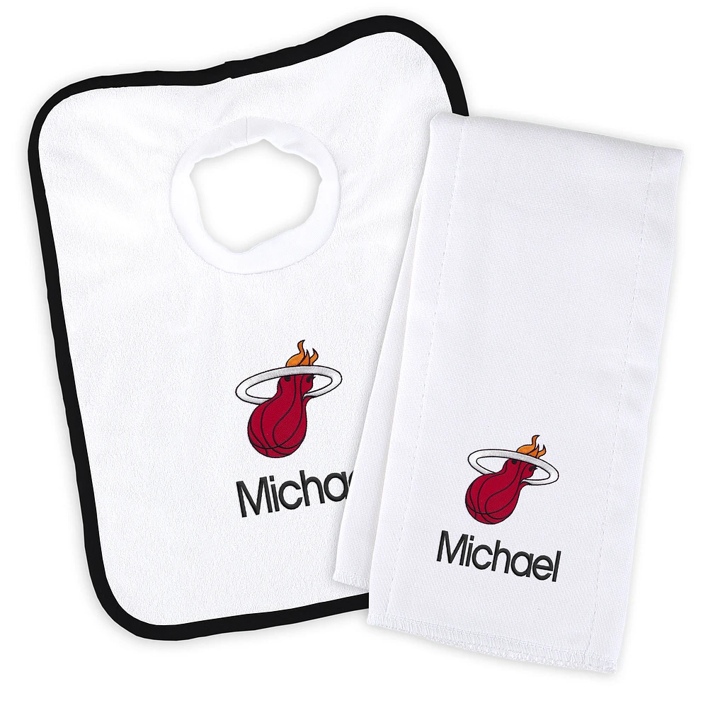 Newborn & Infant White Miami Heat Personalized Bib & Burp Cloth Set