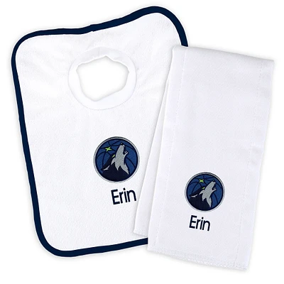 Newborn & Infant White Minnesota Timberwolves Personalized Bib & Burp Cloth Set