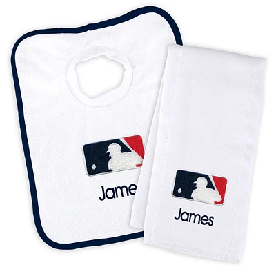 Newborn & Infant White MLB Personalized Bib & Burp Cloth Set