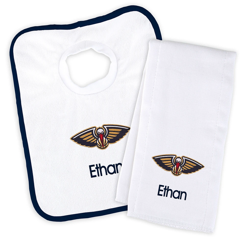 Newborn & Infant White New Orleans Pelicans Personalized Bib & Burp Cloth Set