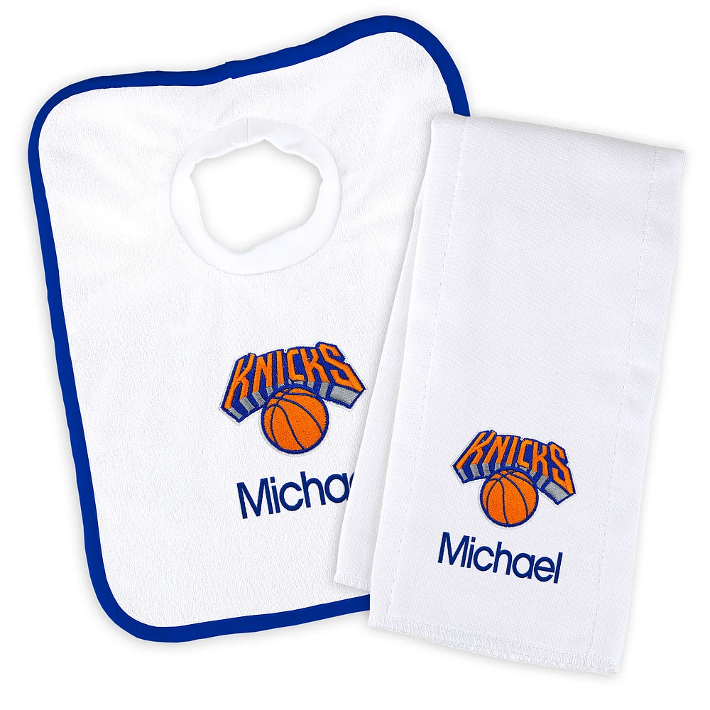 Newborn & Infant White New York Knicks Personalized Bib & Burp Cloth Set