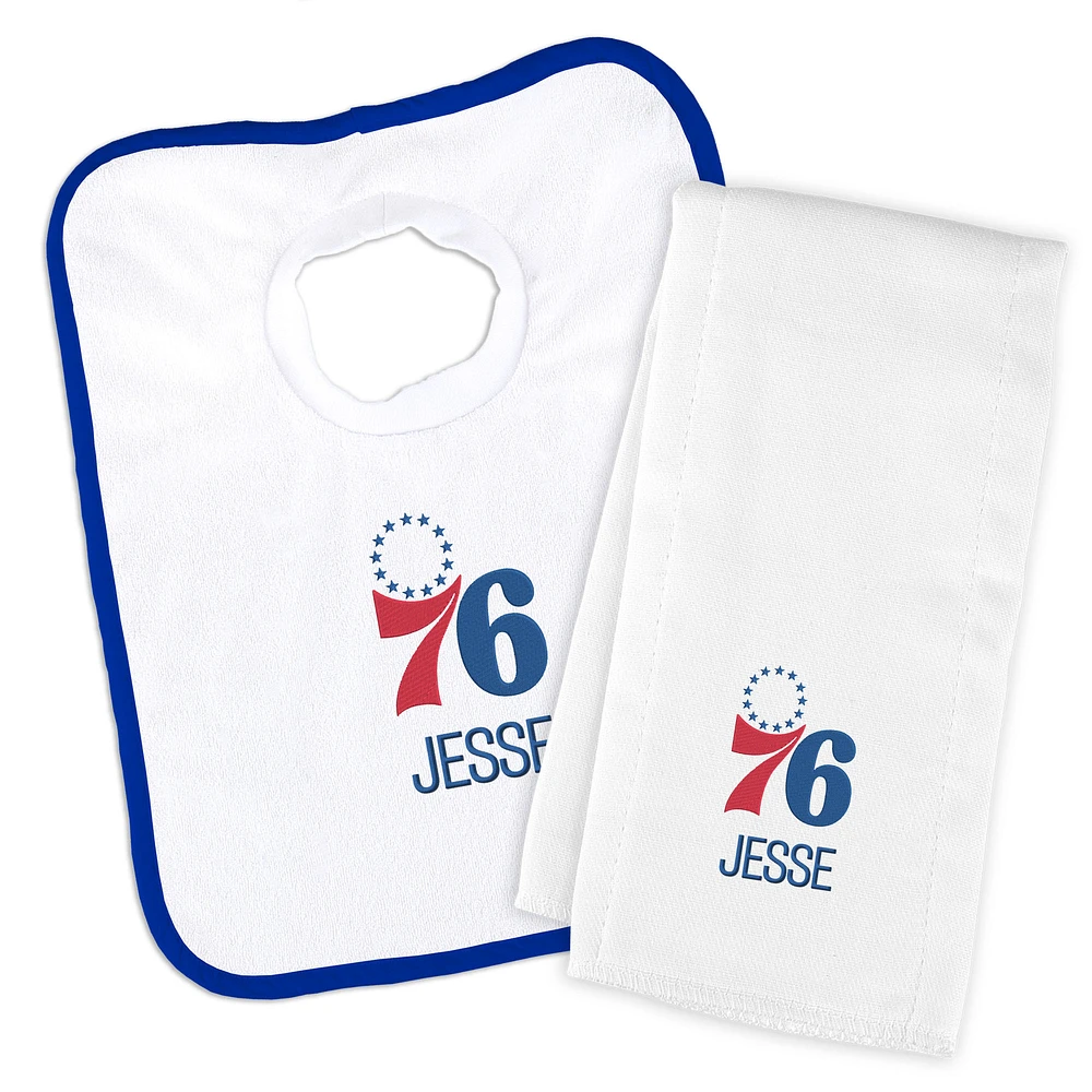 Newborn & Infant White Philadelphia 76ers Personalized Bib & Burp Cloth Set