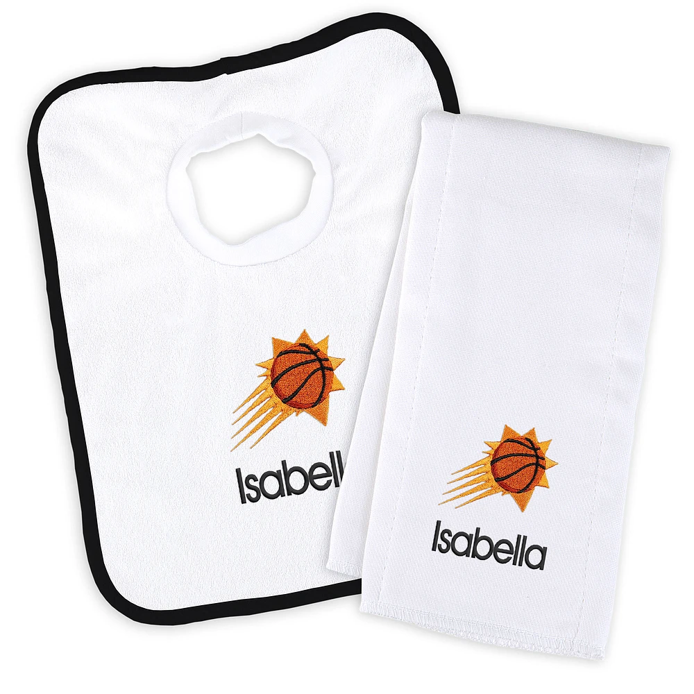 Newborn & Infant White Phoenix Suns Personalized Bib & Burp Cloth Set
