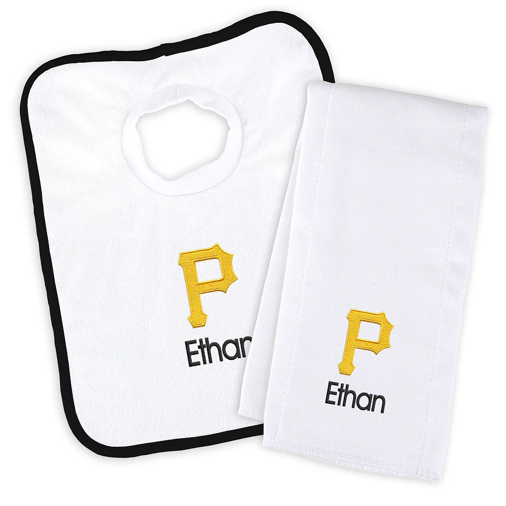 Newborn & Infant White Pittsburgh Pirates Personalized Bib & Burp Cloth Set