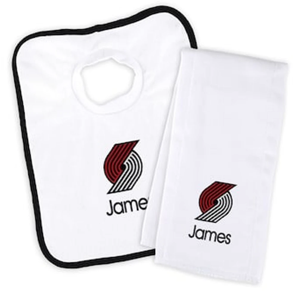 Newborn & Infant White Portland Trail Blazers Personalized Bib & Burp Cloth Set