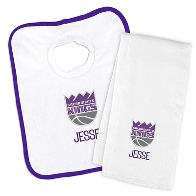 Newborn & Infant White Sacramento Kings Personalized Bib & Burp Cloth Set