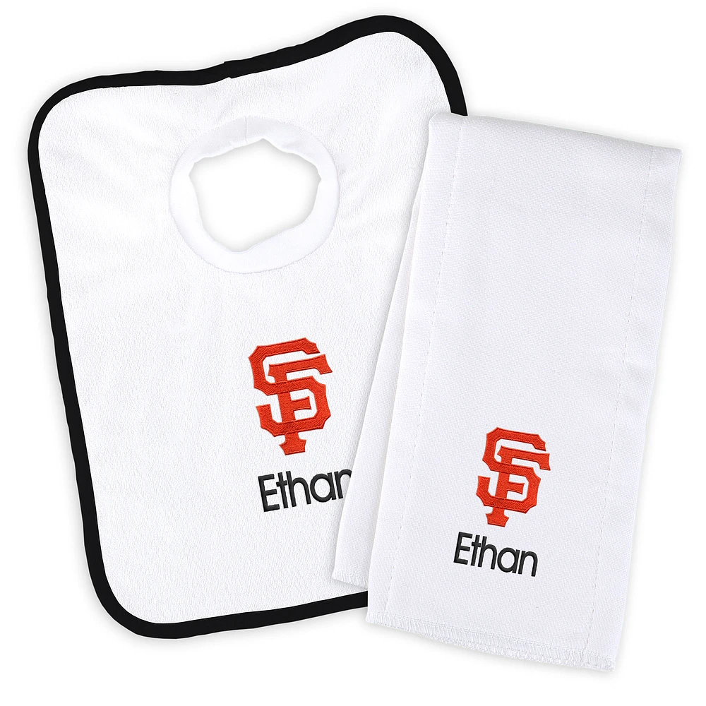 Newborn & Infant White San Francisco Giants Personalized Bib & Burp Cloth Set