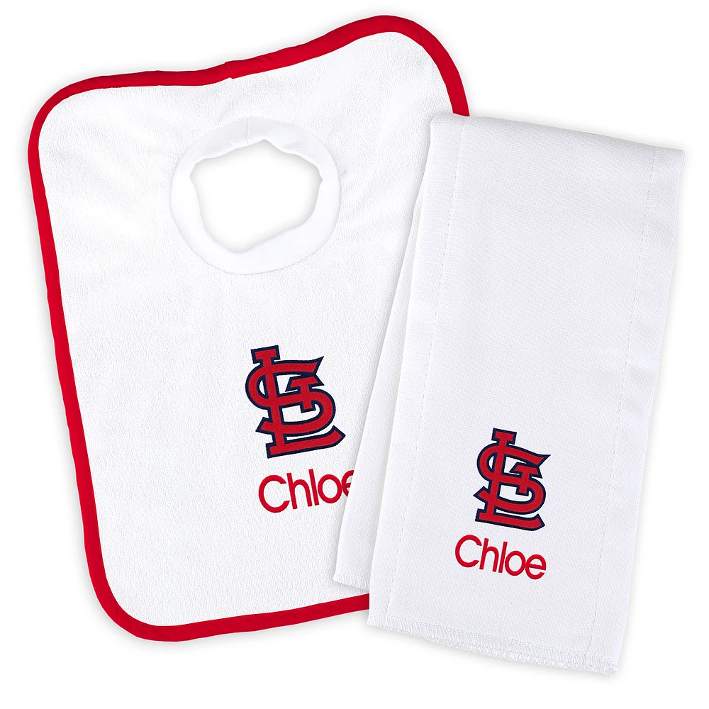 Newborn & Infant White St. Louis Cardinals Personalized Bib & Burp Cloth Set