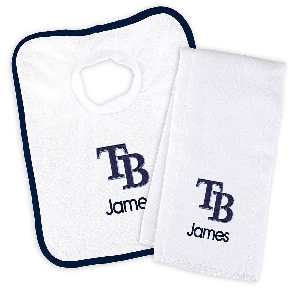 Newborn & Infant White Tampa Bay Rays Personalized Bib & Burp Cloth Set